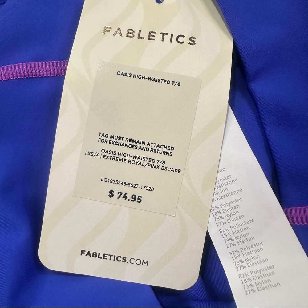FABLETICS PURELUXE OASIS HIGH-WAISTED 7/8
EXTREME ROYAL/PINK ESCAPE LEGGING XS - Picture 4 of 16